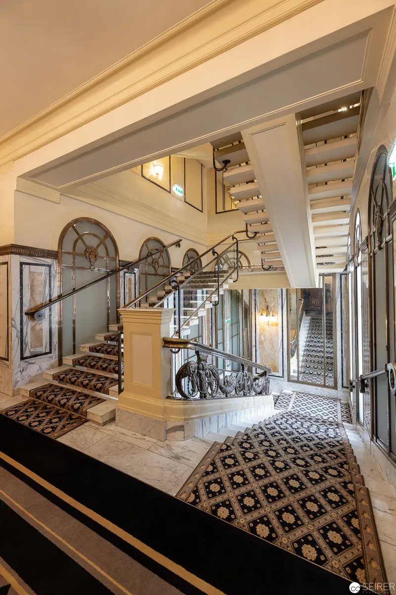 Art Nouveau Staircase at Hotel Bristol, Vienna, Featuring Elegant Interior Architecture