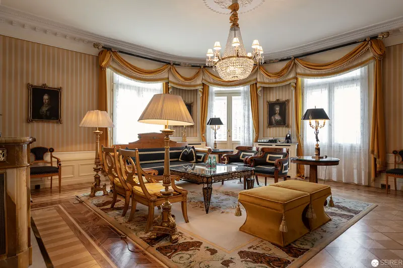 Elegant Viennese Interior at Hotel Bristol with Chandelier and Antique Furnishings