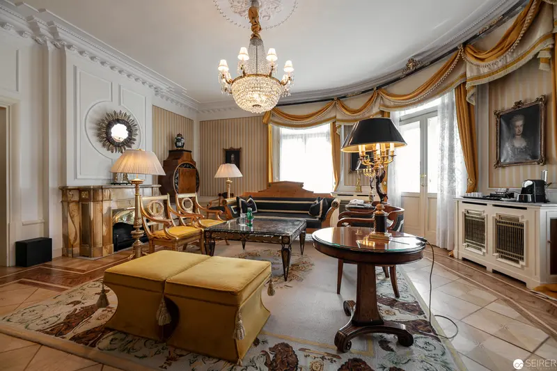 Opulent Viennese Interior with Crystal Chandelier and Gilded Furnishings