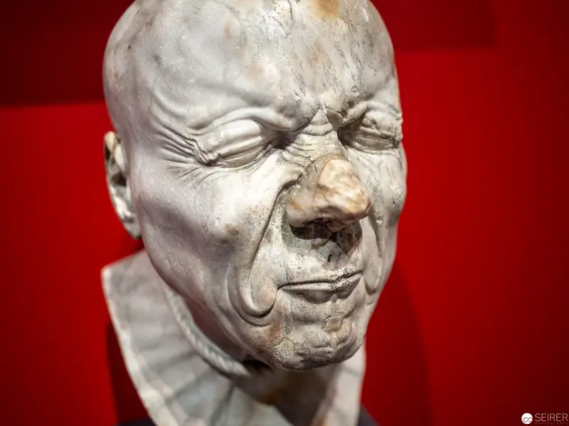 Baroque Sculpture of Grimacing Bust with Intense Emotional Expression