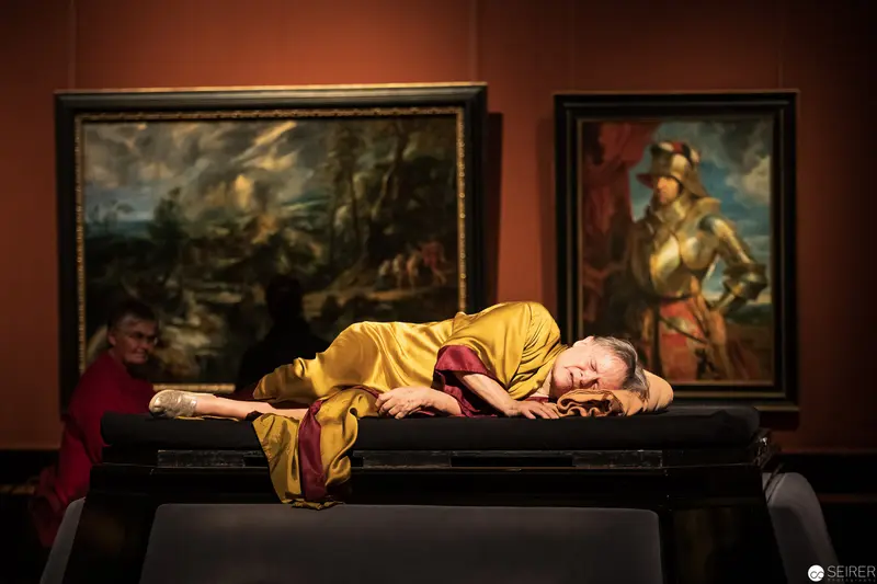 Ganymed in Love 2019: Sleeping Figure in Yellow Amidst Baroque Paintings at KHM Wien