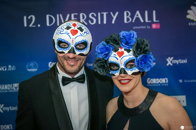 Masked Attendees at 12th Diversity Ball in Ornate Sugar Skull Masks