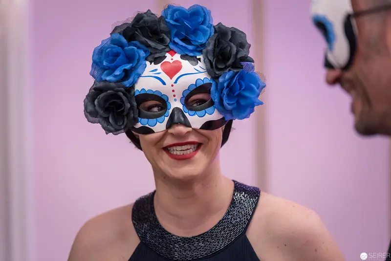 Day of the Dead Celebration: Blue and Black Floral Masquerade Portrait