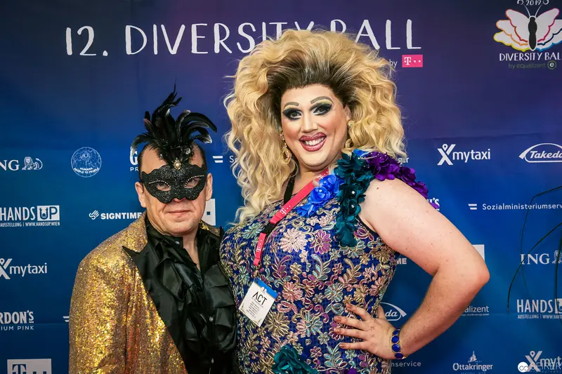 Two Performers at 12th Diversity Ball in Elaborate Masquerade Costumes