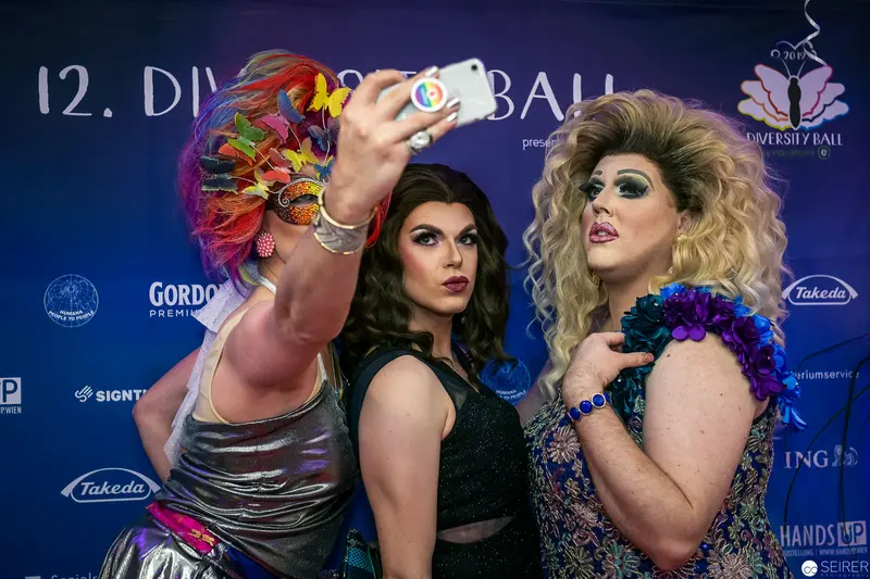 Drag Performers Taking Selfie at 12th Diversity Ball Event Backdrop