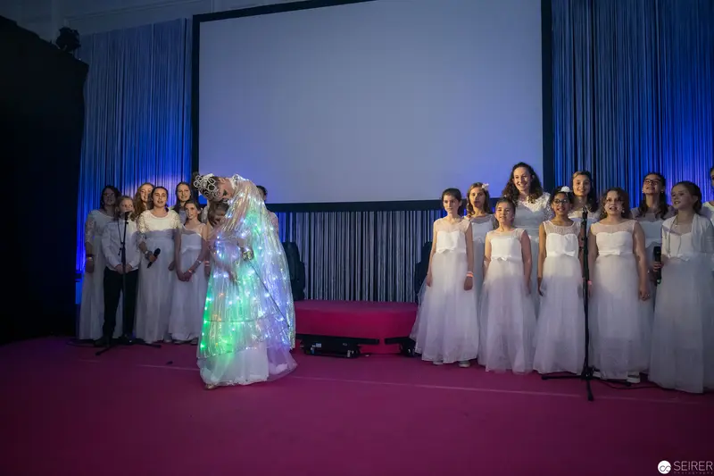 Illuminated Bridal Ensemble in White with Glowing Ceremonial Dress
