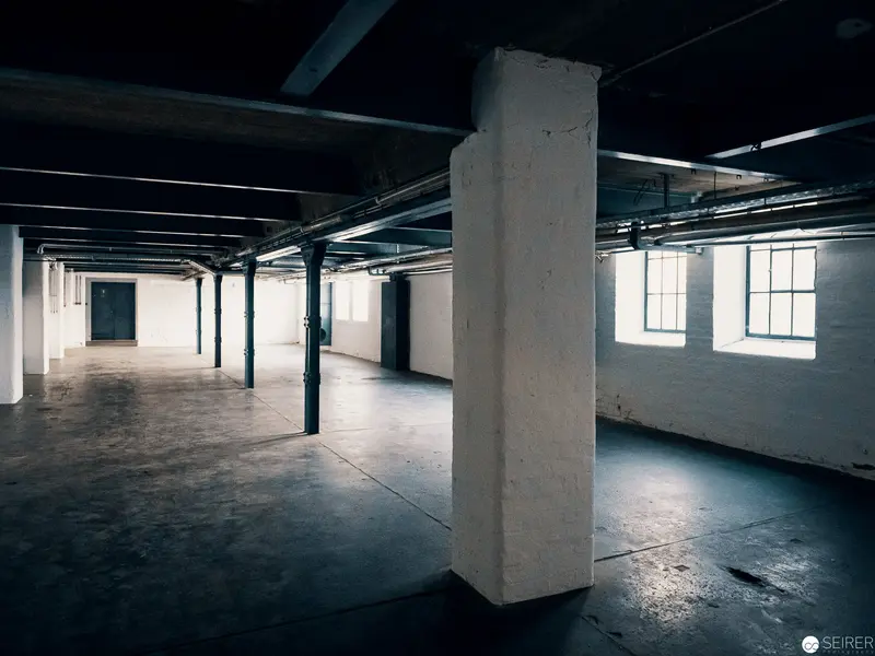 Abandoned Industrial Interior with Structural Concrete Columns and Natural Lighting