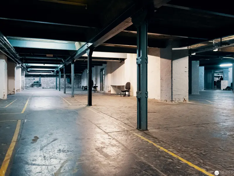 Industrial Interior Landscape with Structural Steel and Concrete Floor Markings