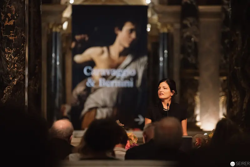 Curator Presenting at Caravaggio & Bernini Exhibition Opening, Kunsthistorisches Museum Wien
