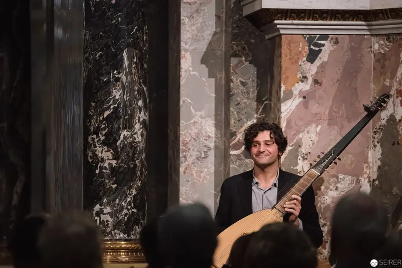 Guitarist Performing at Caravaggio & Bernini Exhibition Opening at Kunsthistorisches Museum Wien