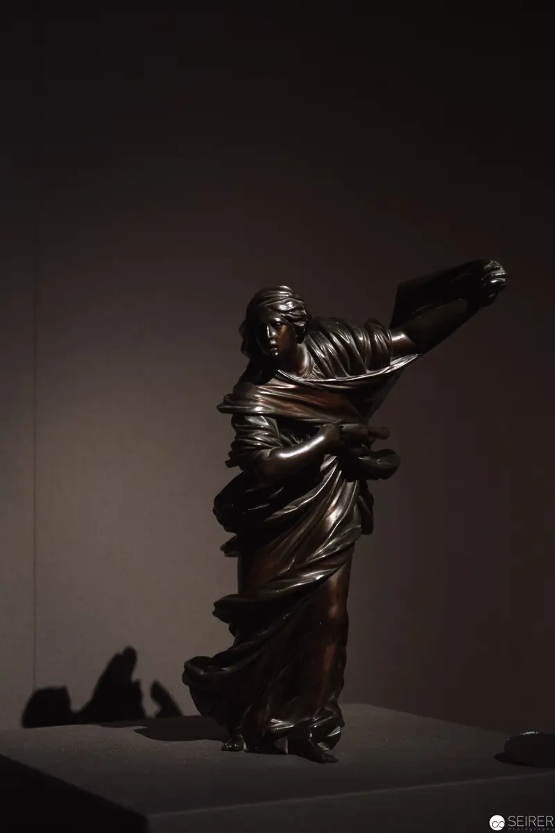 Bronze Baroque Sculpture Depicting Dramatic Figurative Movement in Shadow