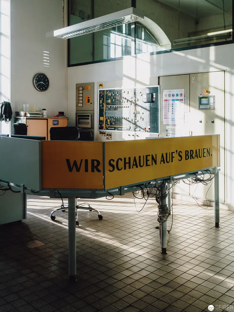 Interior Laboratory Space with Brewing Observation Signage in German