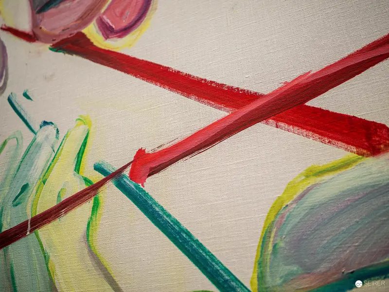 Abstract Painting with Intersecting Red and Green Brushstrokes