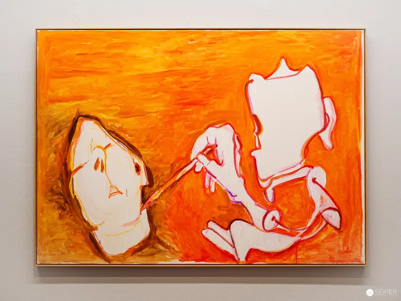 Maria Lassnig's Abstract Figural Composition in Vibrant Orange Palette