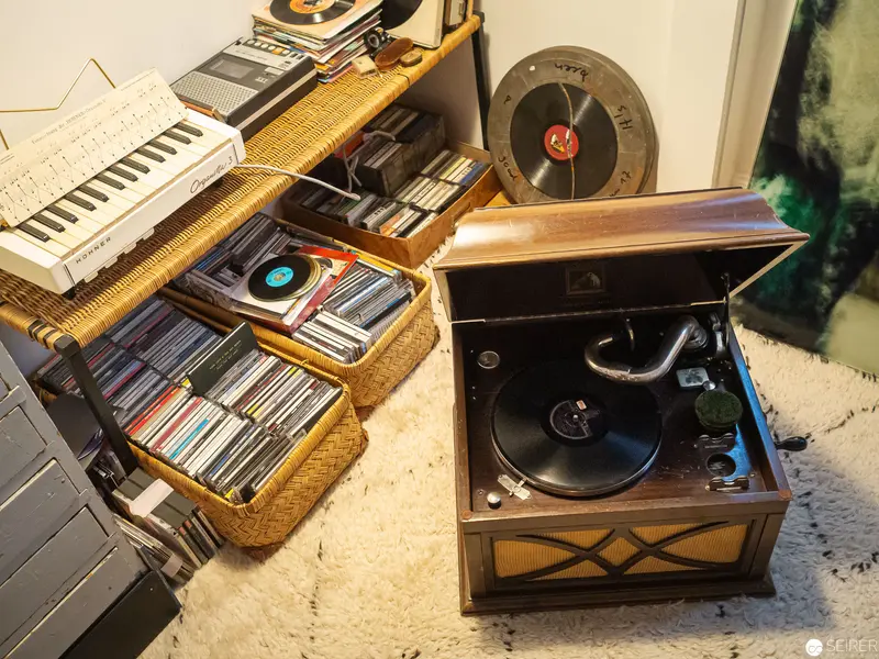 Vintage Audio Sanctuary: Vinyl Record Player with Analog Music Collection