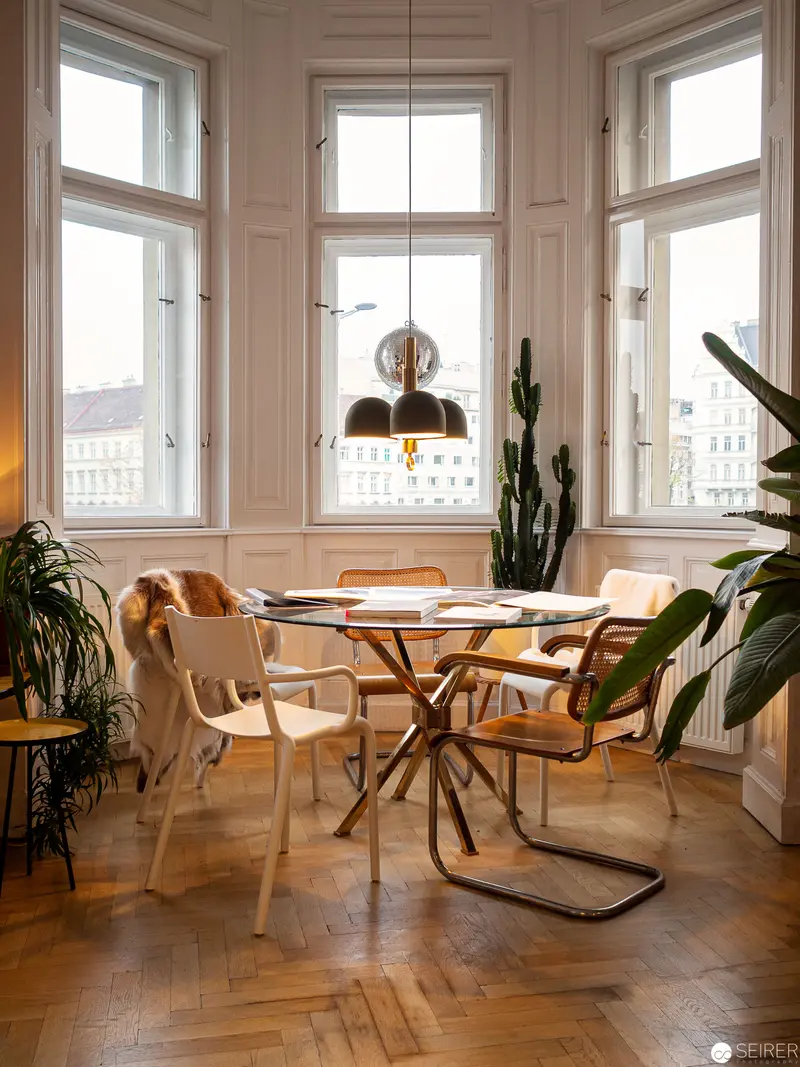 Mid-Century Modern Dining Nook in Bright Viennese Apartment Interior