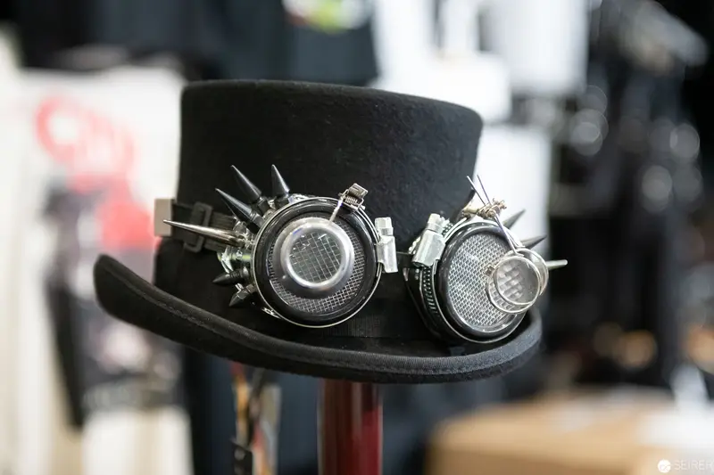 Steampunk Top Hat with Spiked Cyber Goggles on Display