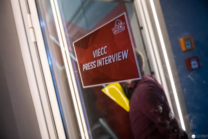 VIECC Press Interview Sign Reflecting Event Credentials at Vienna Comic Convention