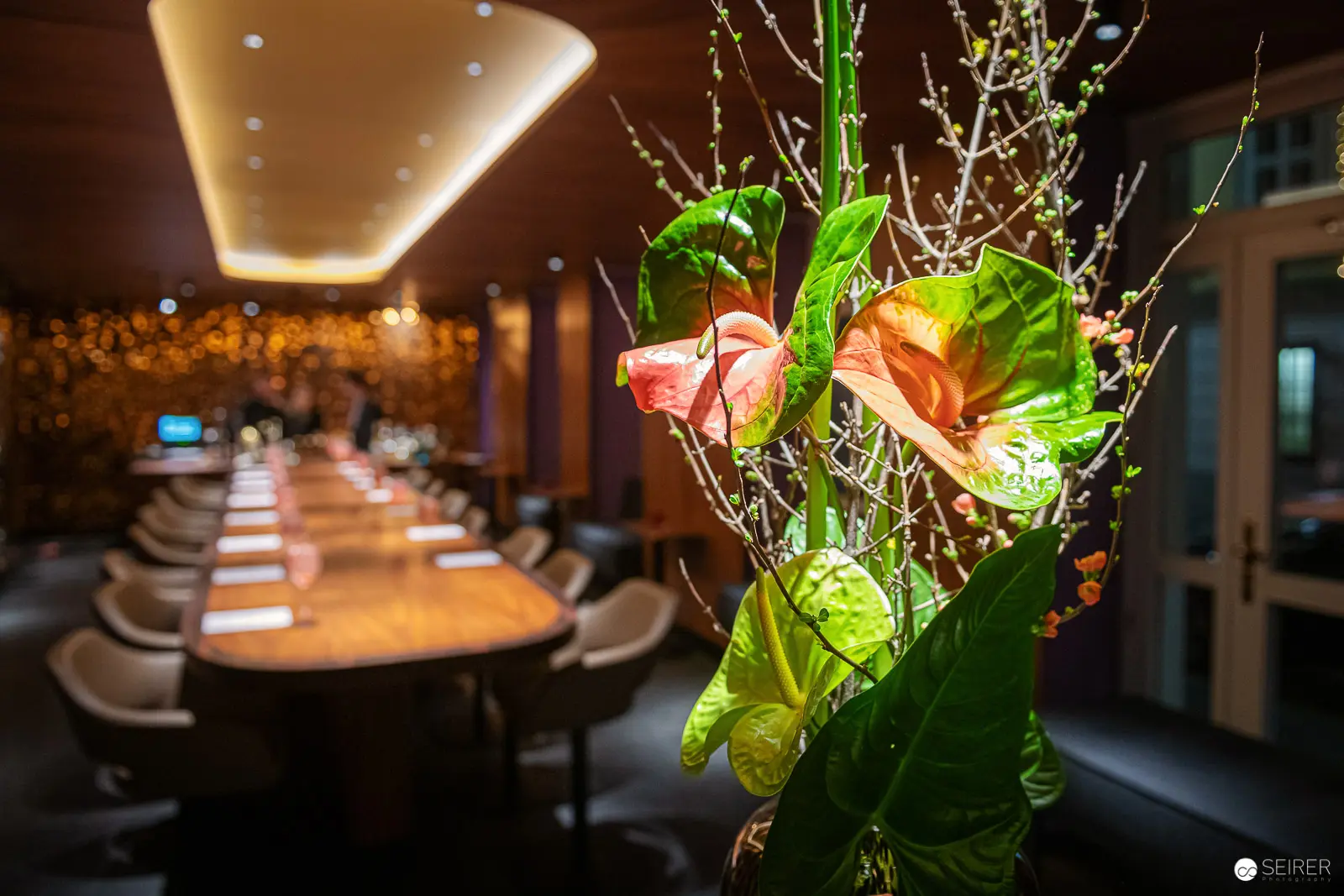 Anthurium Floral Arrangement in Elegant Conference Room Interior