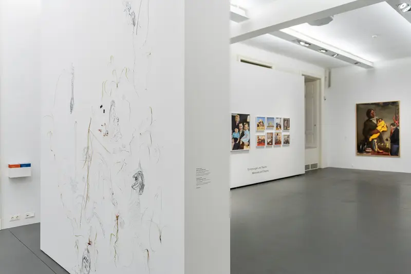 Exhibition View of "Family Matters" at Dom Museum Vienna, Sketch and Artwork Display