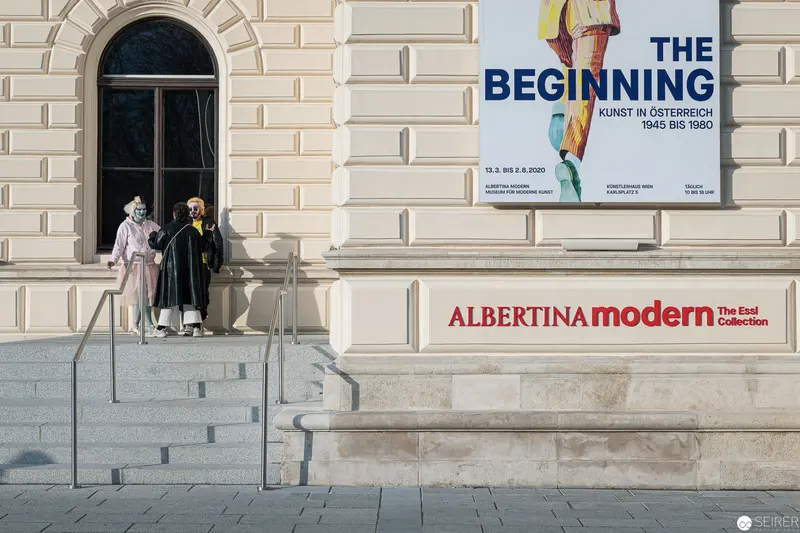 Albertina Modern's "The Beginning" Exhibition Entrance with Visitors