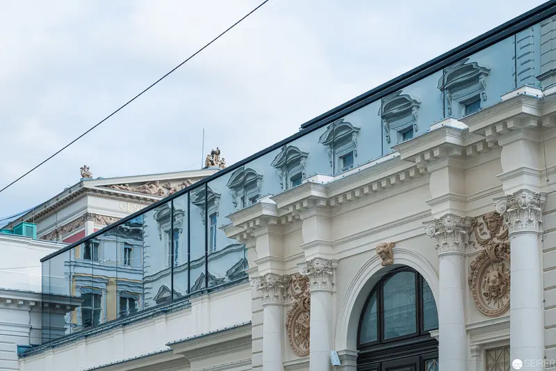Architectural Details of Künstlerhaus Wien: Neoclassical Facade with Modern Glass Extension
