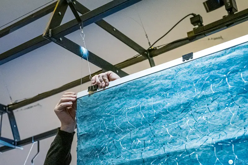 Künstlerhaus Wien Reopening: Handling Large Blue Textural Art Installation