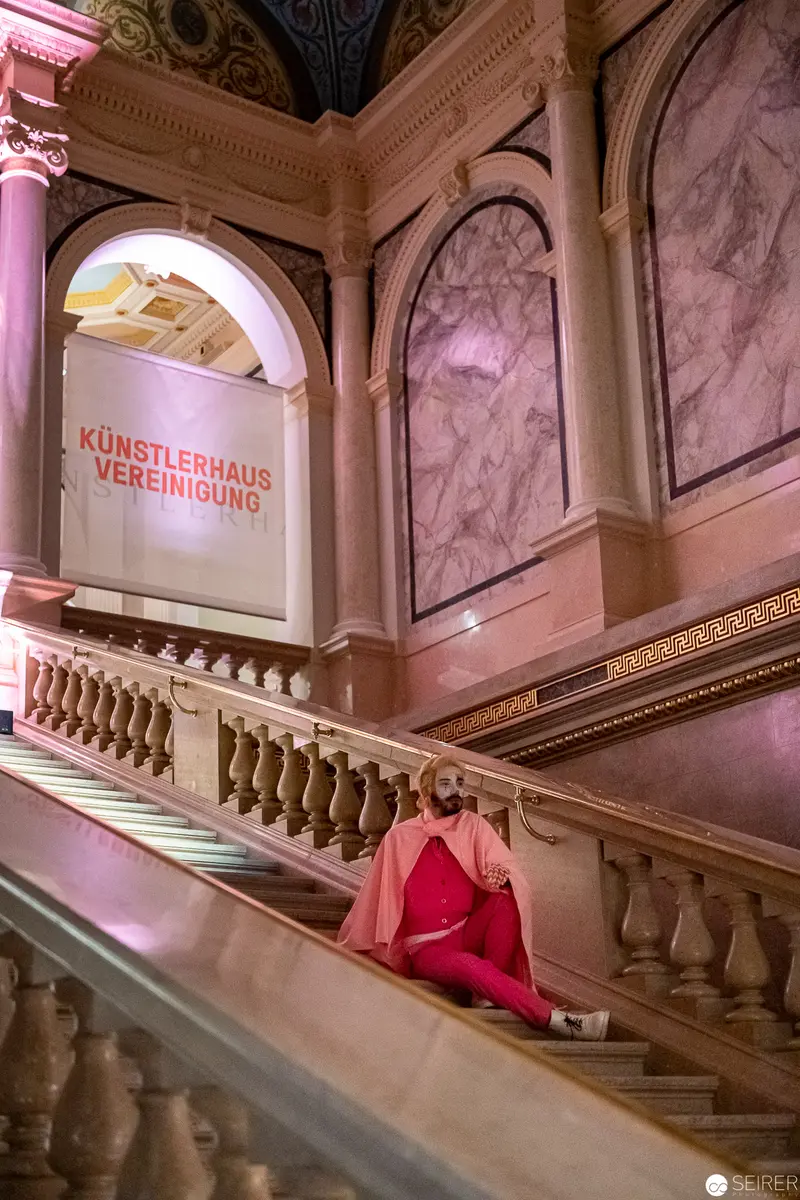 Solitary Figure on Marble Staircase at Künstlerhaus Vereinigung Wien Reopening