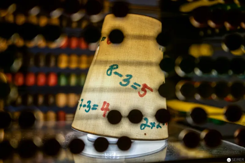 Vintage Abacus with Mathematical Equations on Burlap Fabric