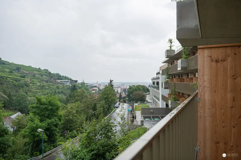 Modern Urban Landscape with Terraced Hillside and Residential Architecture