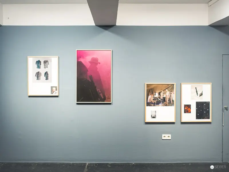 Gallery Wall Installation with Pink-Toned Central Photographic Artwork
