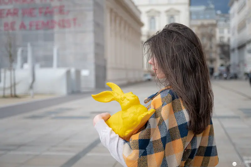 Young Yellow Hare: An Urban Encounter in Plaid and Ceramic