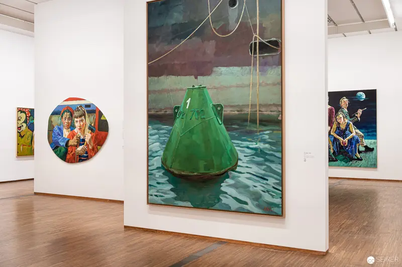 Xenia Hausner "True Lies" Exhibition at Albertina: Green Buoy Centerpiece