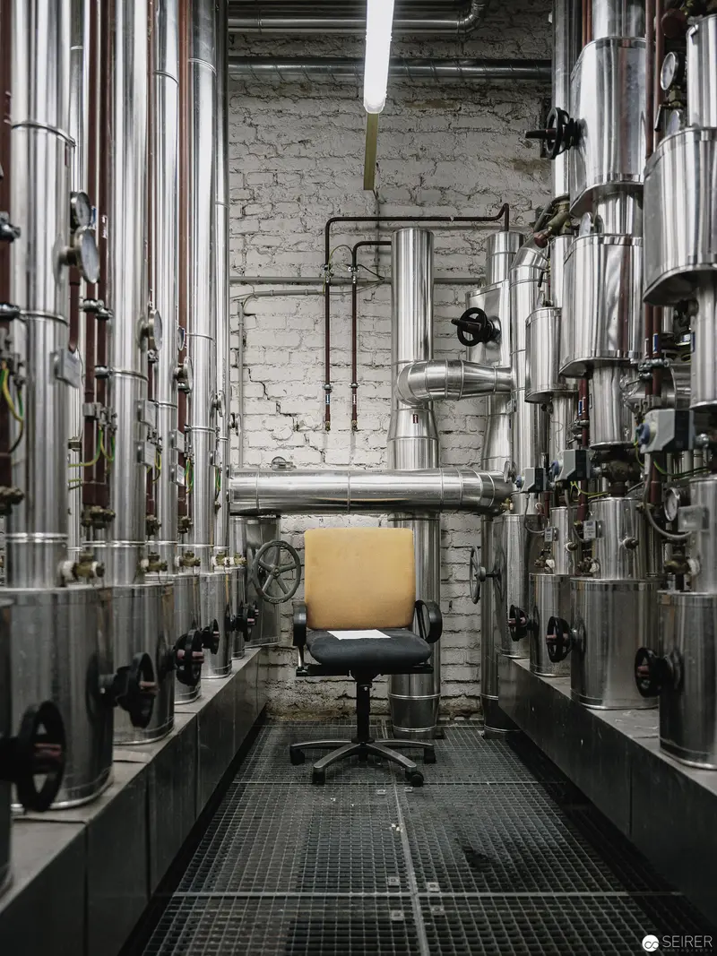 Industrial Stillness: Metallic Laboratory with Solitary Ergonomic Chair