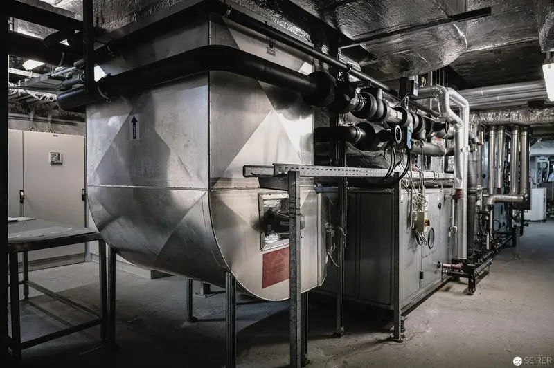 Industrial Mechanical System in Monochromatic Technical Architectural Interior