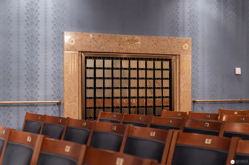 Empty Auditorium with Wooden Chairs at Konzerthaus Wien