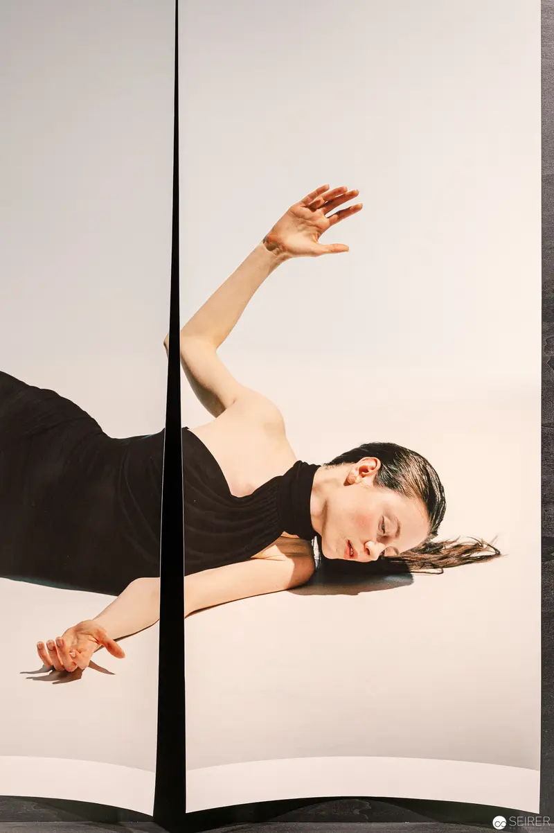 Elfie Semotan's Sculptural Pose with Dark Fabric and Vertical Division