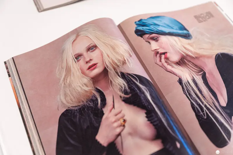 Elfie Semotan: Blonde Model in Black Ensemble, Contemplative Poses