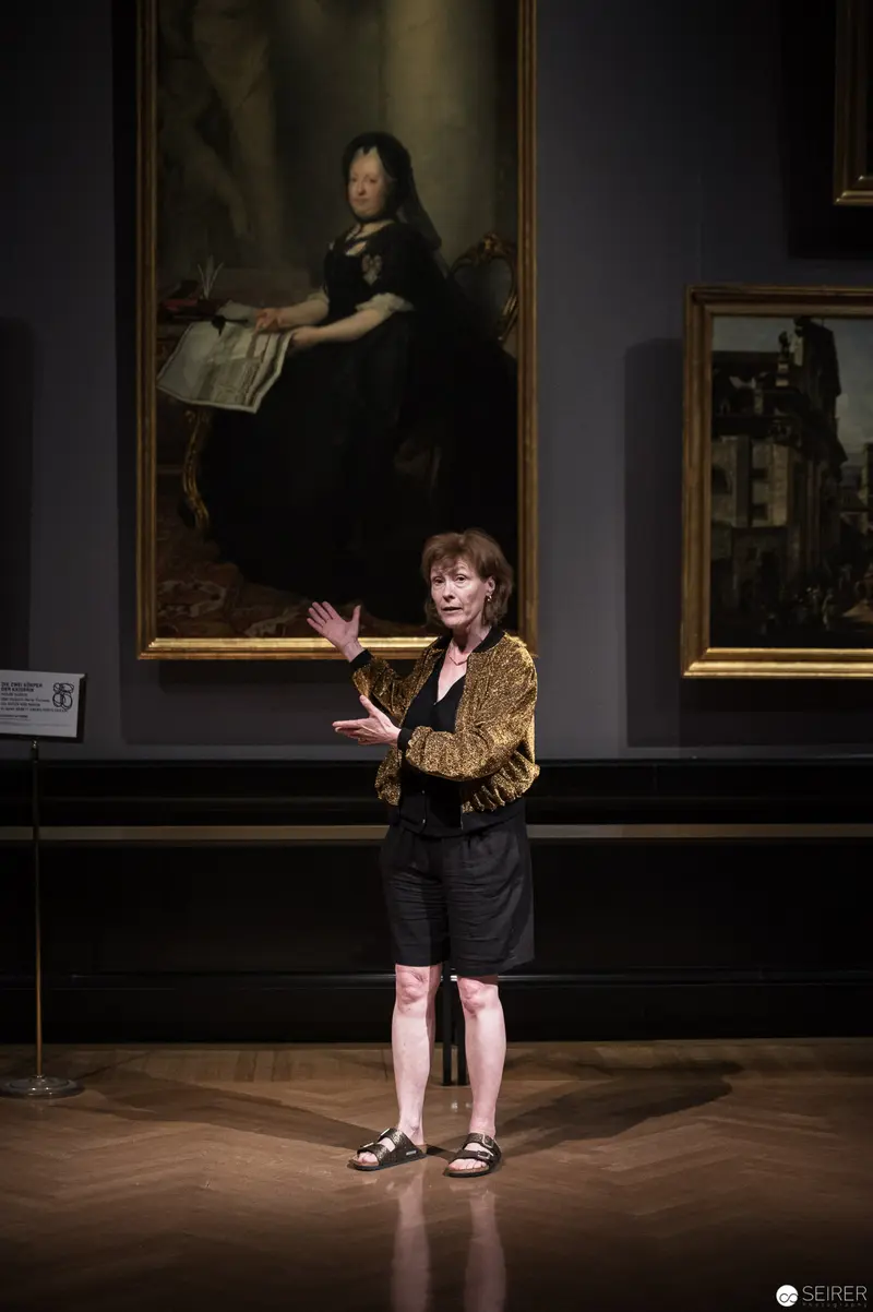 Performance Ganymed: Art Historian Gesturing Before Baroque Portrait at KHM Wien