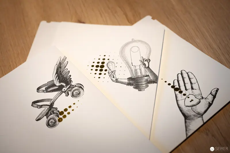 Sketch of Mechanical Creativity: Lightbulb, Mechanical Parts, and Gestural Hand