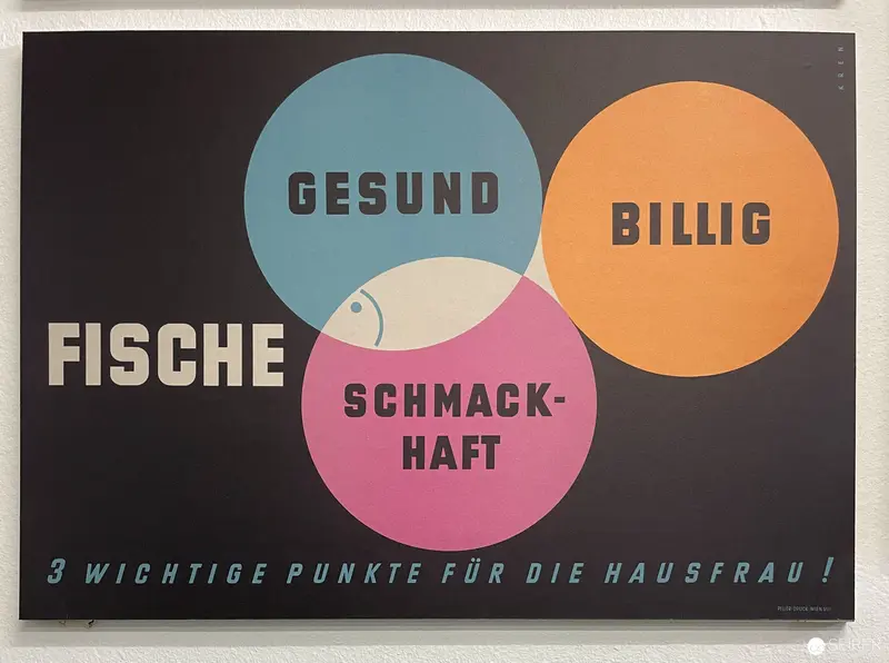 German Graphic Design Venn Diagram Illustrating Three Qualities of Fish