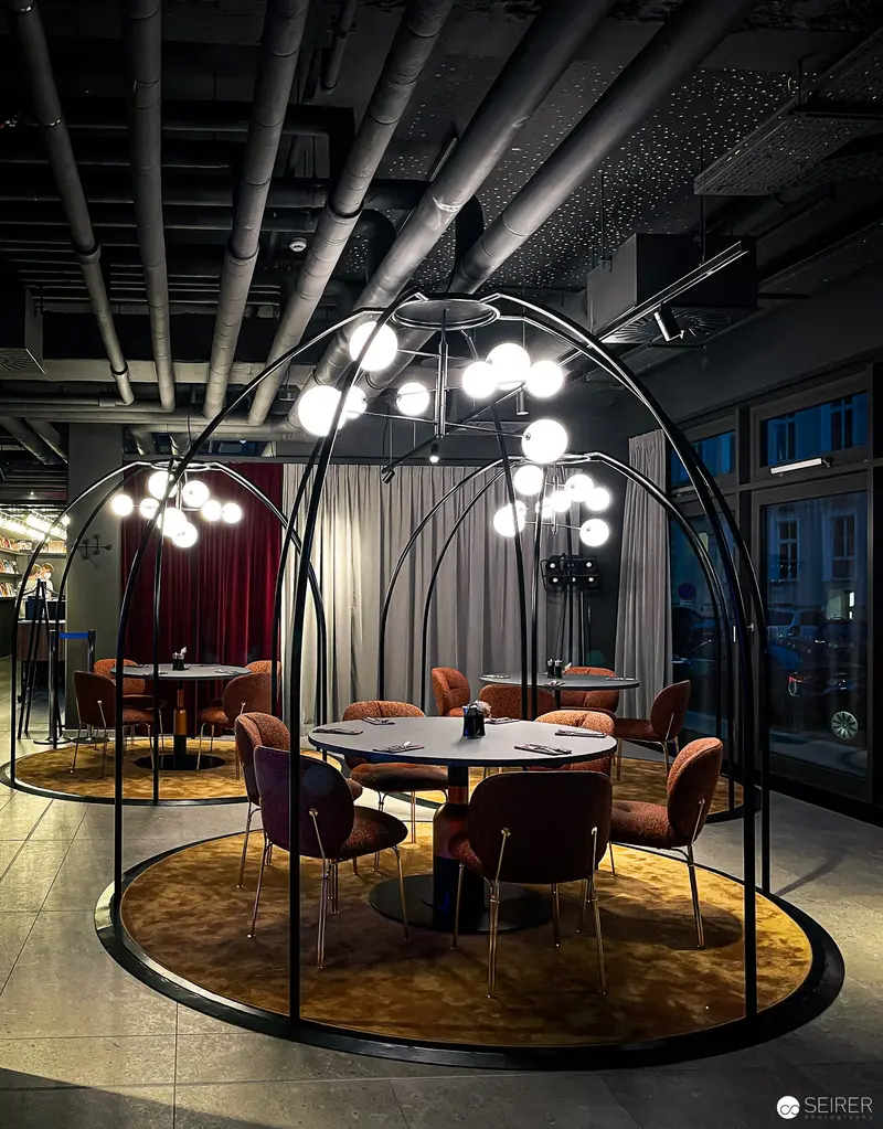 Illuminated Dining Pod at Hotel Jaz Rooftop Bar, Vienna Architectural Interior