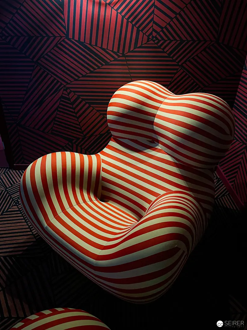 Striped Organic Form Sculpture in Geometric Abstract Composition