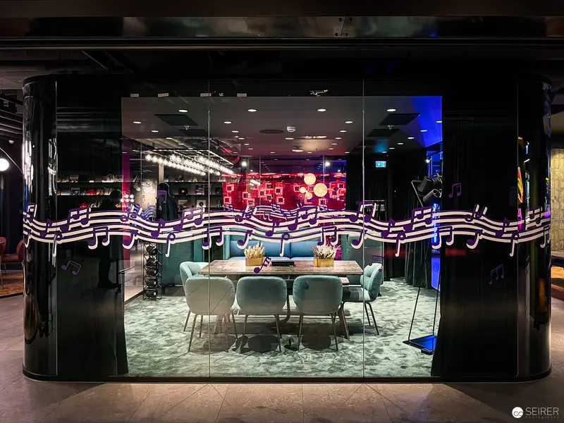 Musical Notes Framing Intimate Lounge Space at Hotel Jaz Rooftop Bar, Vienna