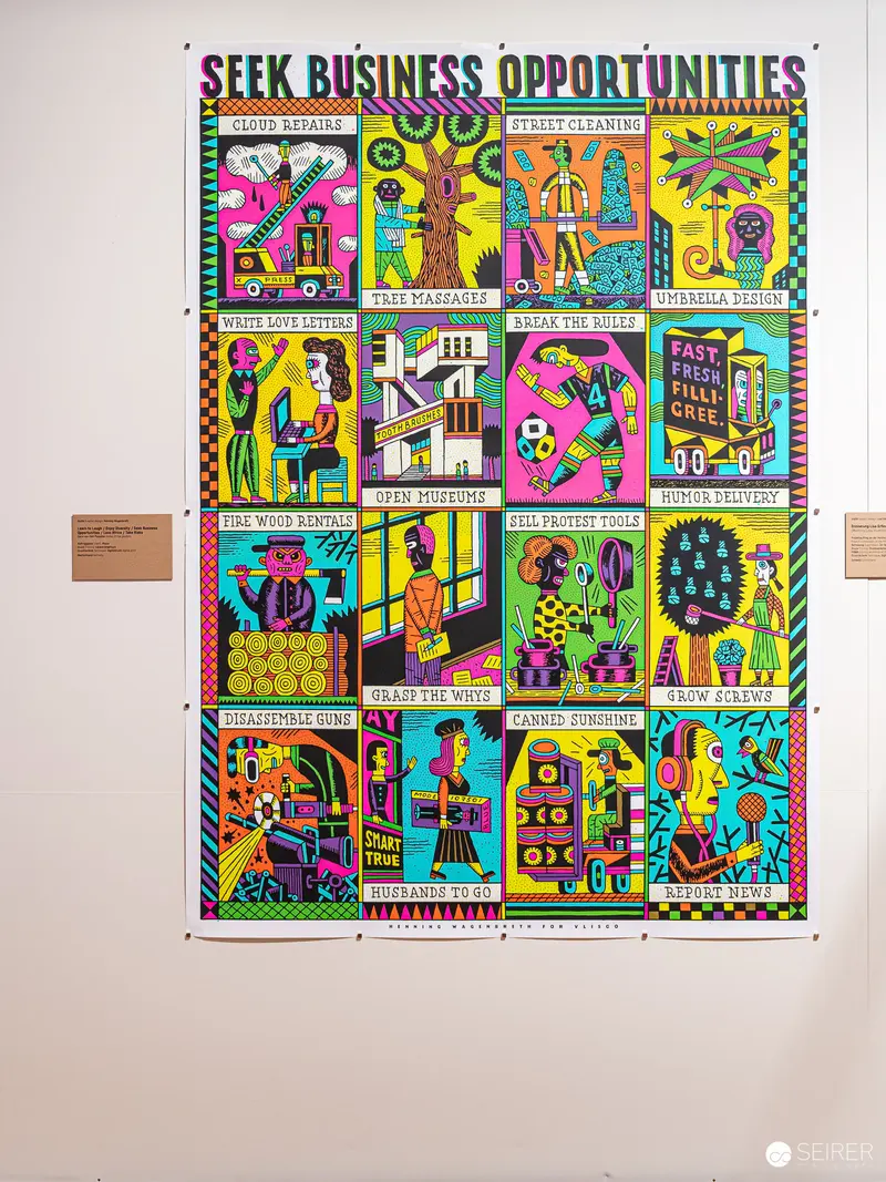 Vibrant Graphic Poster Depicting Diverse Business Opportunities and Entrepreneurial Scenes