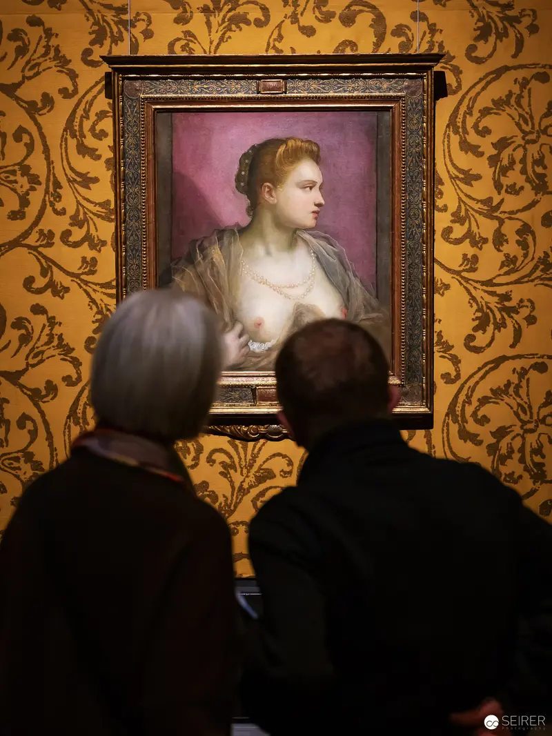Visitors Viewing Renaissance Portrait at Tizian's Frauenbild Exhibition, KHM Vienna