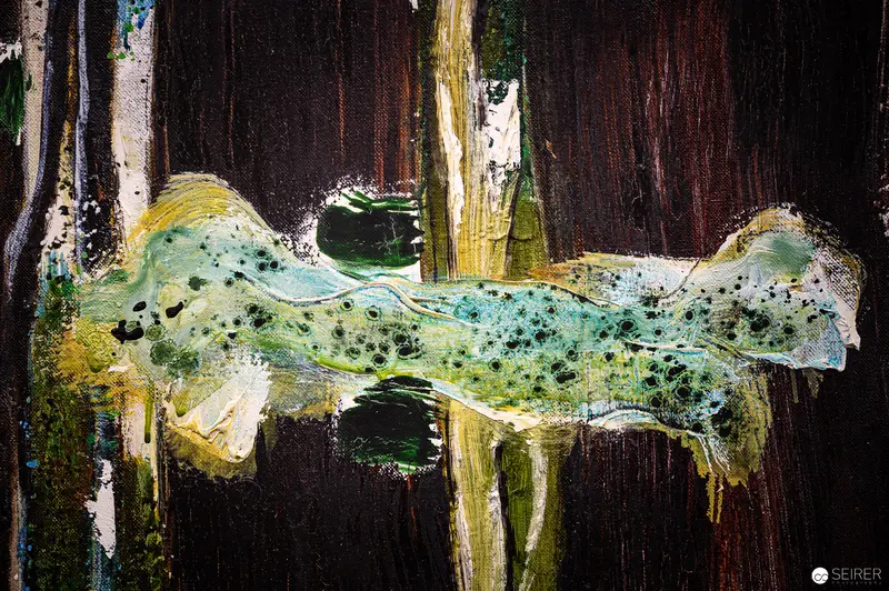 Abstract Organic Form in Green and Dark Tones on Textured Background