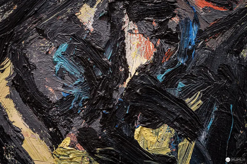 Abstract Expressionist Oil Painting with Gestural Black and Chromatic Brushwork