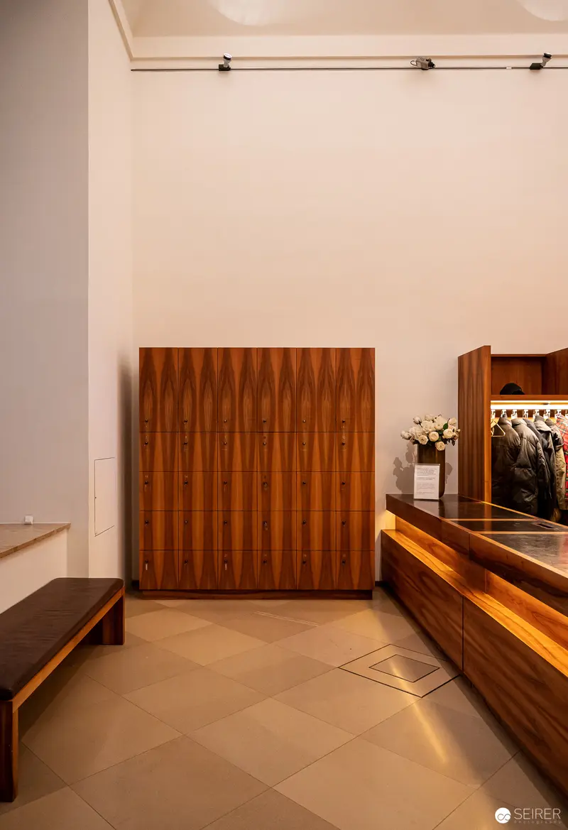 Mid-Century Modern Interior with Wooden Furniture and Geometric Flooring