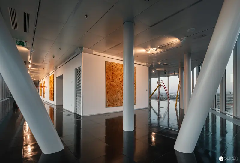 Architectural Interior with Abstract Orange Painting in Modern Gallery Space